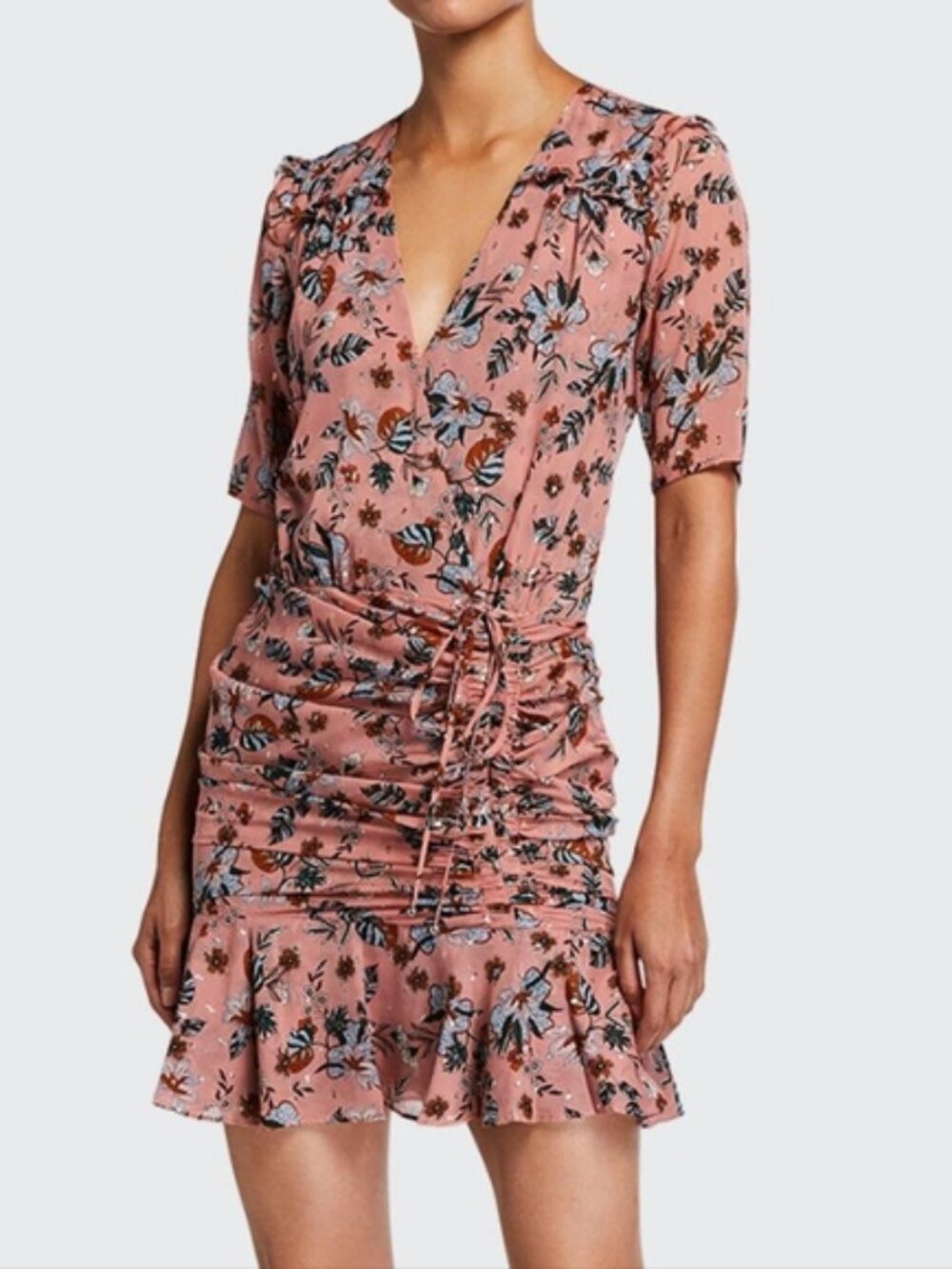 Veronica Beard Dakota Floral Mauve Metallic Silk Mini Dress